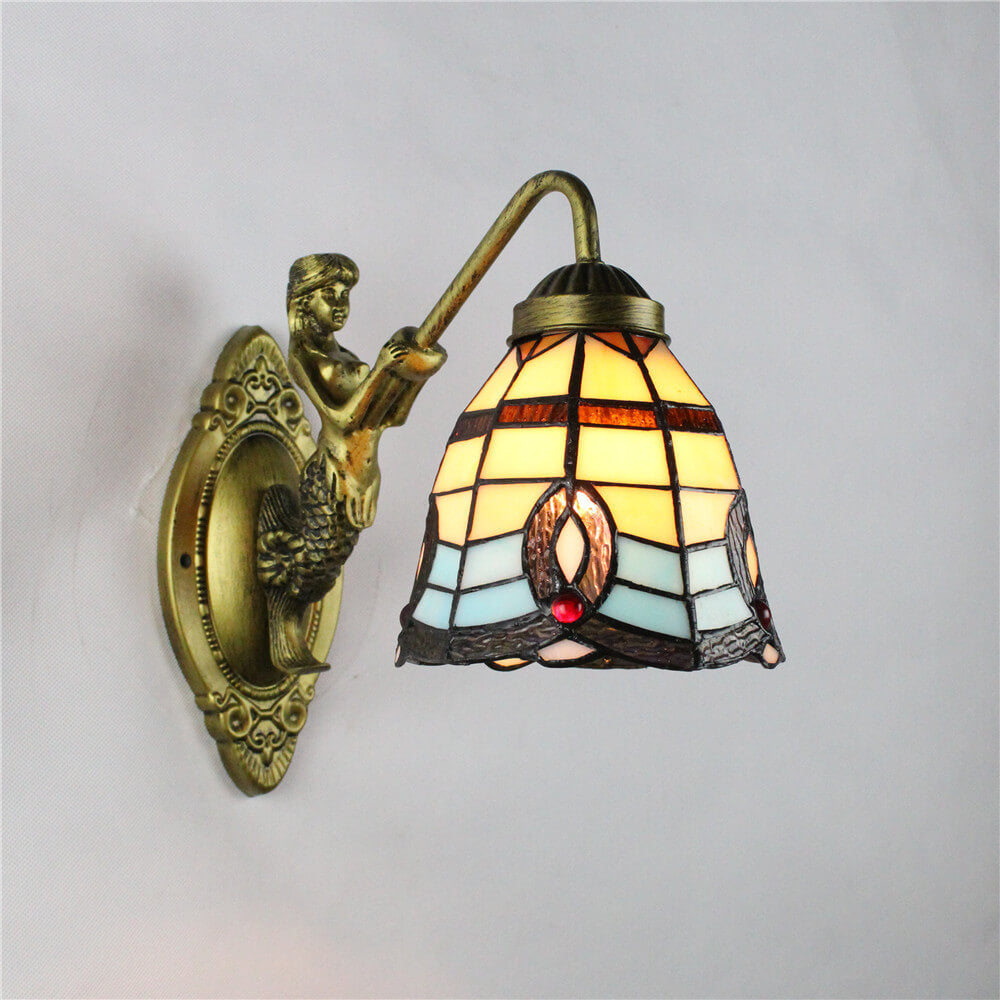 Tiffany Conical Stained Glass 1-Light Wall Sconce Lamp