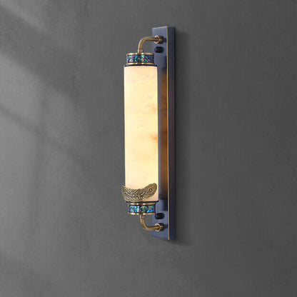 Chinese Marble Copper Column Brass LED Wall Sconce Lamp