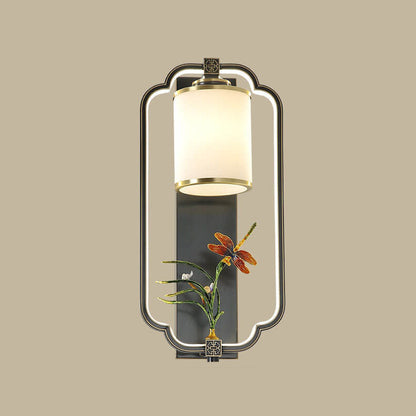 Chinese Jade Copper Square Oval 1- Light Wall Sconce Lamp