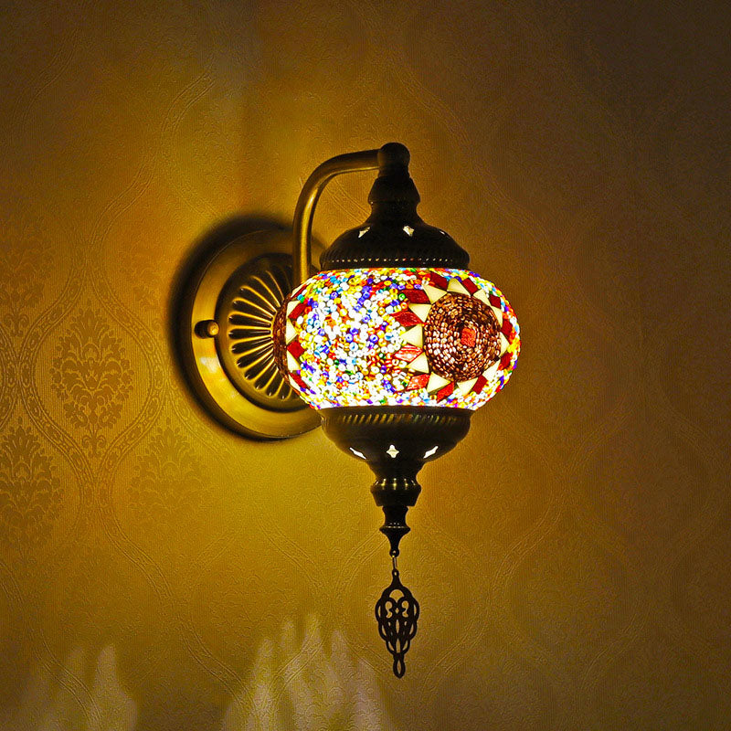 Retro Iron Glass Mosaic Globe 1-Light Wall Sconce Lamp