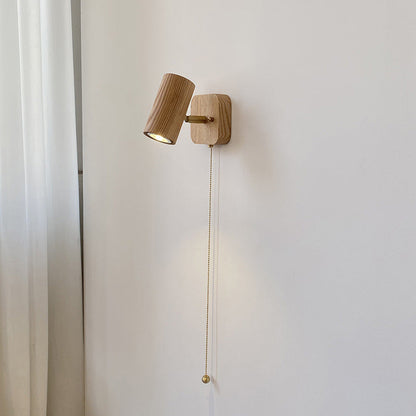 Traditional Cylinder Copper Wood 1-Light Wall Sconce Lamp