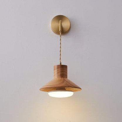 Japanese Conic Rubber Wood 1-Light Wall Sconce Lamp
