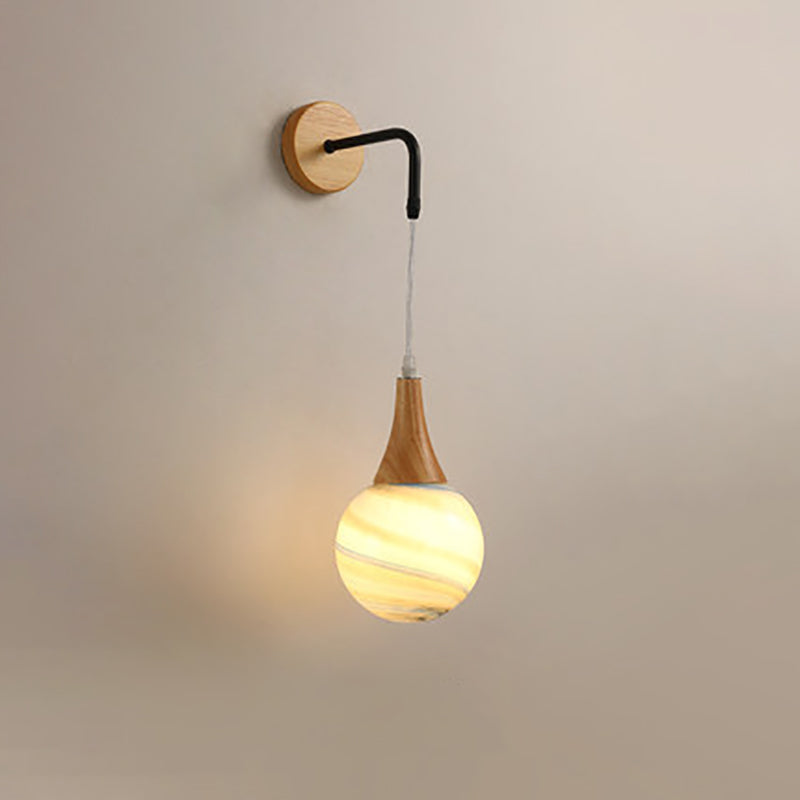 Wood Moon Textured Globe Shade 1-Light Wall Sconce Lamp