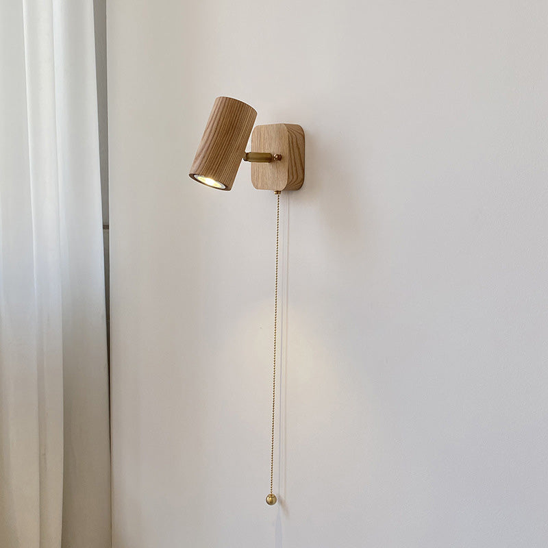 Traditional Cylinder Copper Wood 1-Light Wall Sconce Lamp