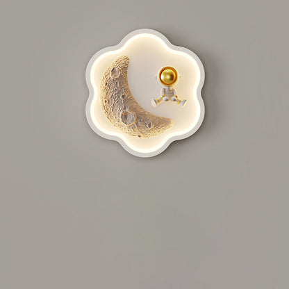 Flower-Shaped Resin Moon Astronaut LED Wall Sconce Lamp