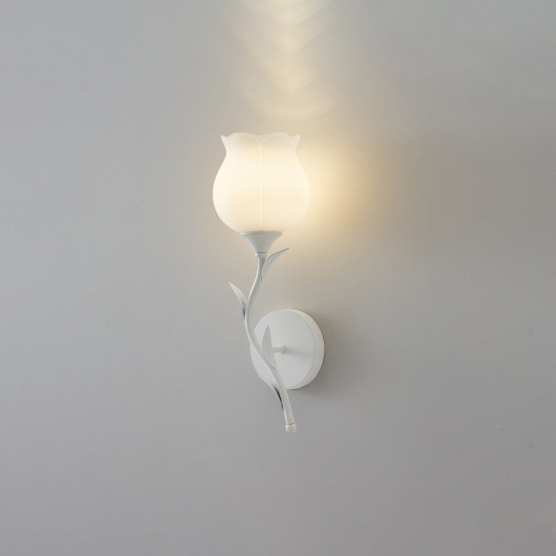 Cream Flower Iron Glass 1/2 Light Wall Sconce Lamp