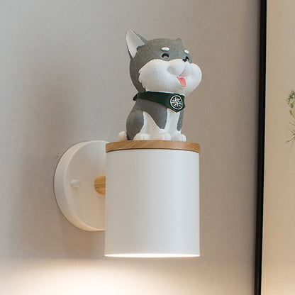 Resin Puppy Iron Cylinder Shade 1-Light Wall Sconce Lamp
