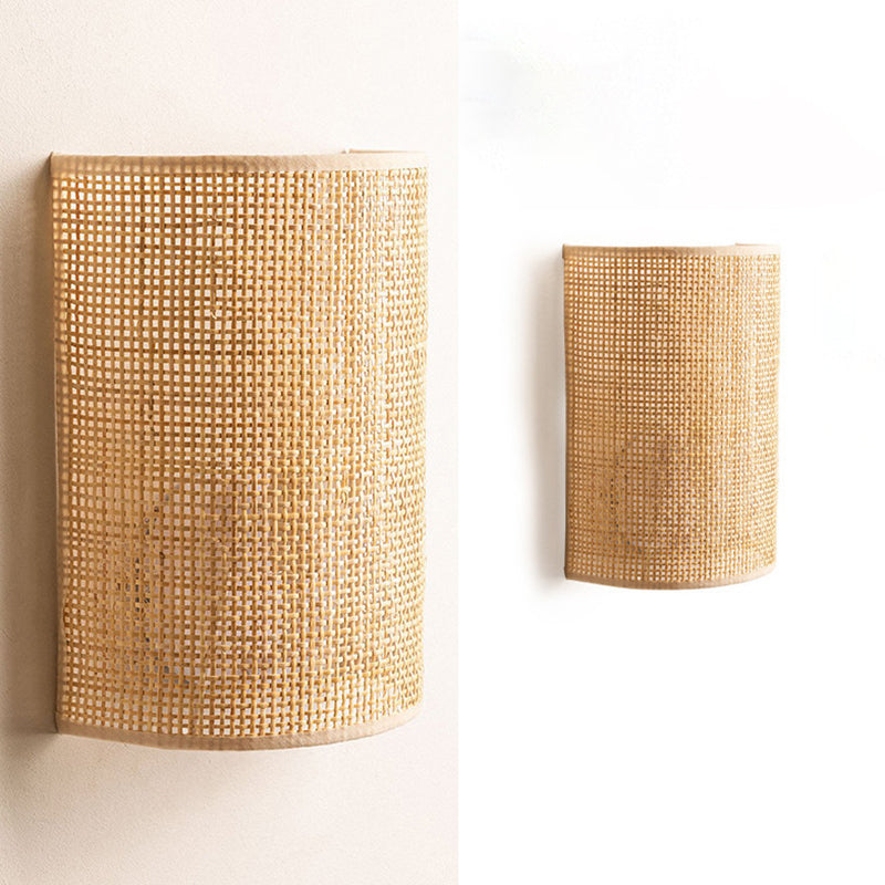 Japanese Half Cylinder Rattan 1-Light Wall Sconce Lamp