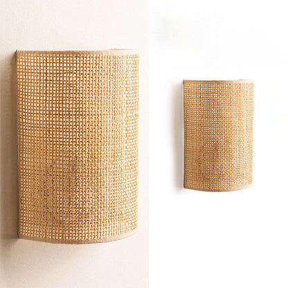 Japanese Half Cylinder Rattan 1-Light Wall Sconce Lamp