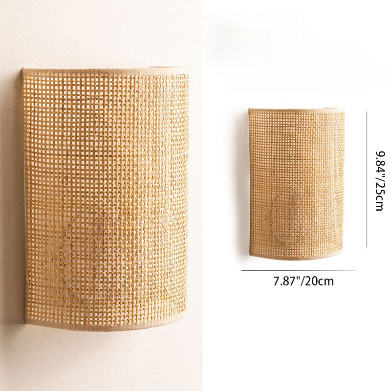 Japanese Half Cylinder Rattan 1-Light Wall Sconce Lamp