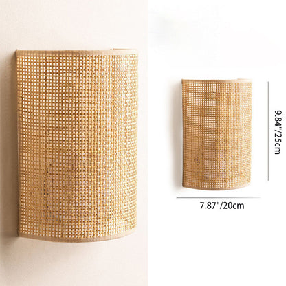 Japanese Half Cylinder Rattan 1-Light Wall Sconce Lamp