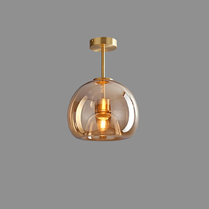 Nordic Light Luxury Round Glass Ball 1-Light Semi-Flush Mount Ceiling Light