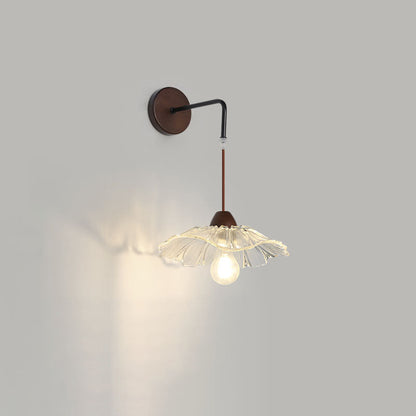 Chinese Lotus Leaf Flower Walnut 1-Light Wall Sconce Lamp