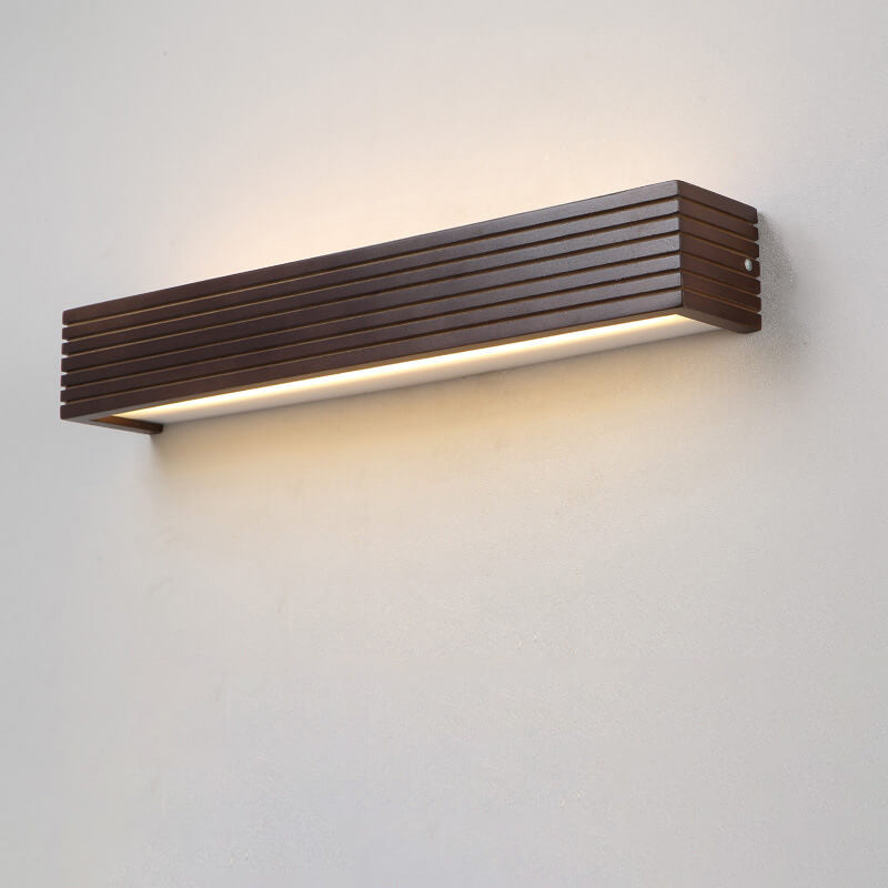 Chinese Walnut Square Bar Vanity LED Wall Sconce Lamp