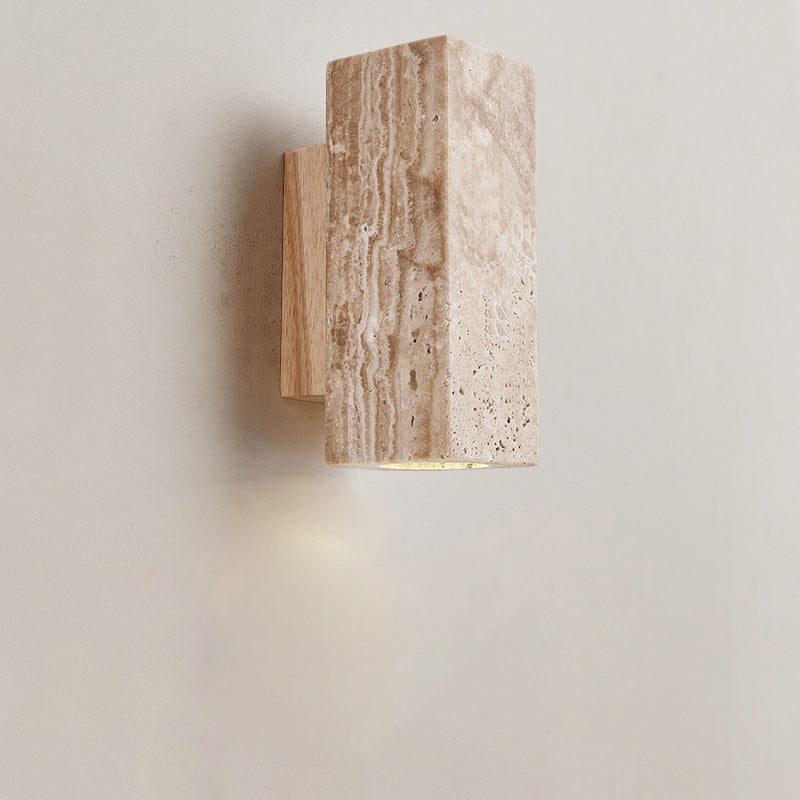 Japanese Wood Cubic Cylinder 1-Light Wall Sconce Lamp
