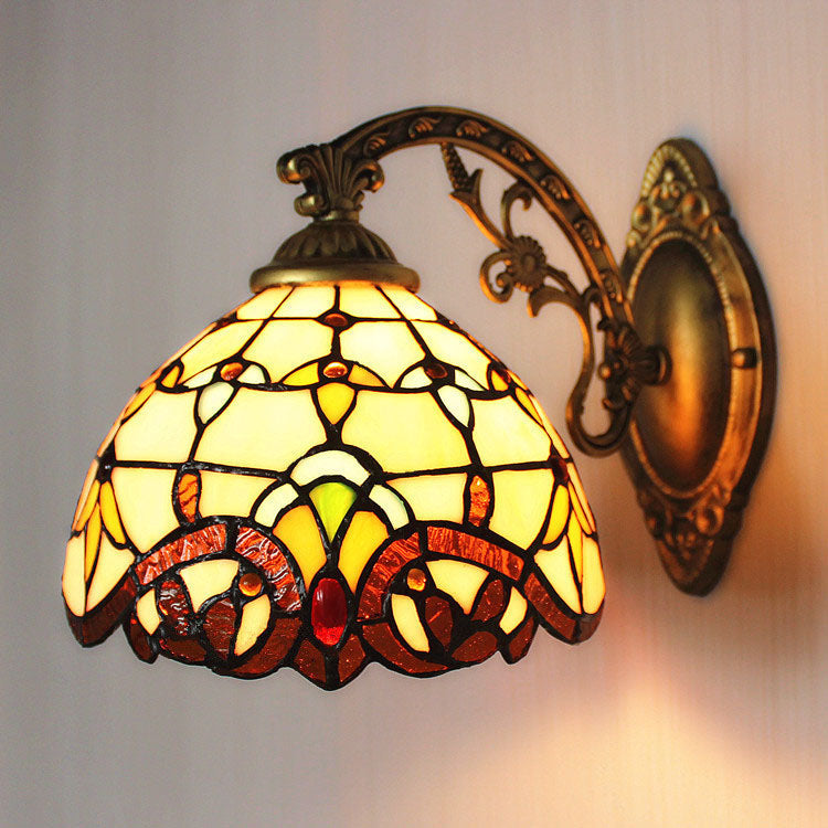 Tiffany Mermaid Base Iron Glass 1-Light Wall Sconce Lamp