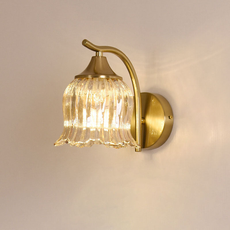 French Floral Hardware Glass 1-Light Wall Sconce Lamp