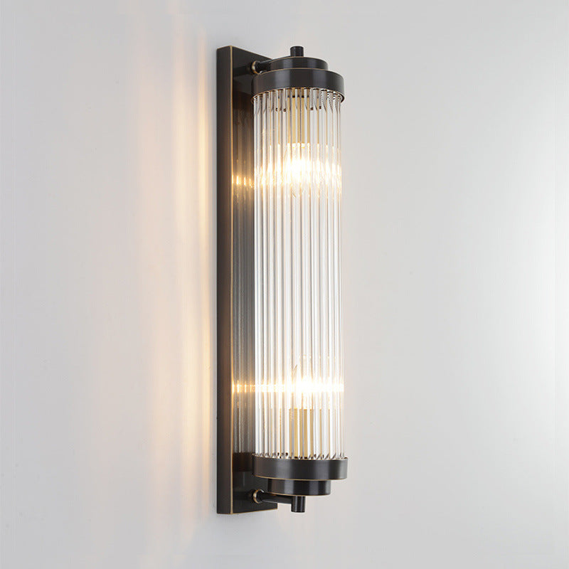 European Iron Glass Cylinder 2-Light Wall Sconce Lamp