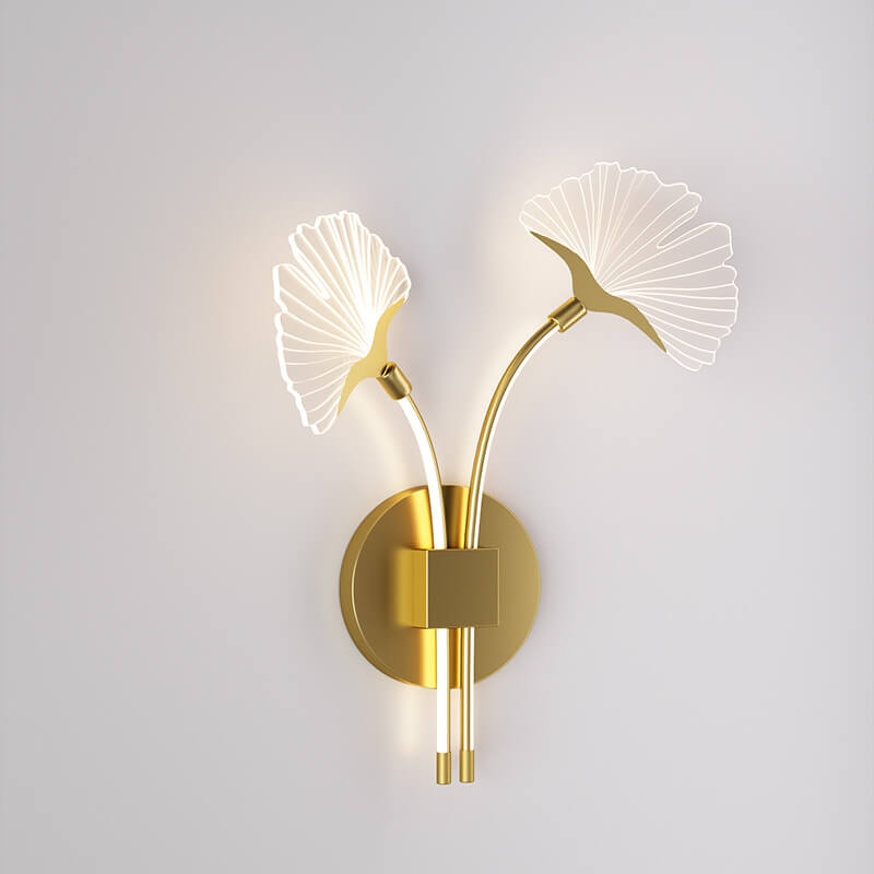 Iron Ginkgo Leaf Acrylic Lampshade LED Wall Sconce Lamp