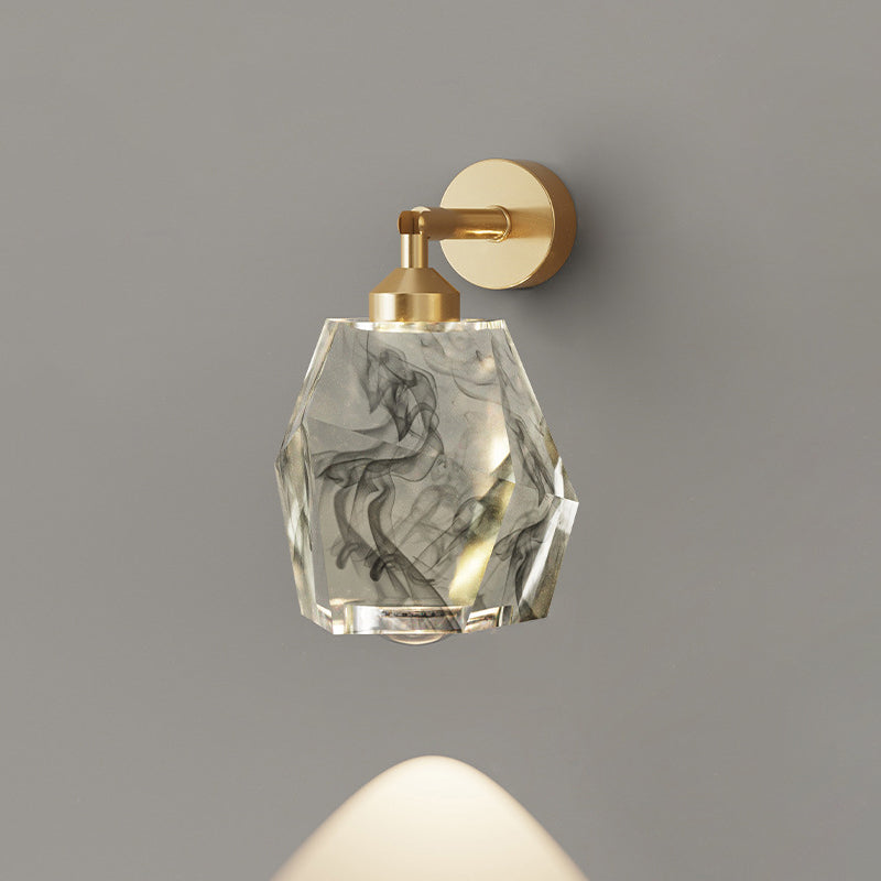 Full Gold Leaf Ink Painting Shade LED Wall Sconce Lamp