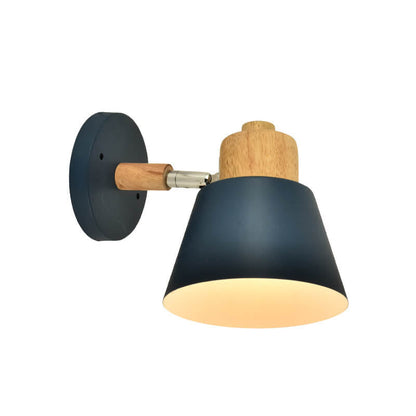 Macaron Dome Cone Shade Wood Top 1-Light Wall Sconce Lamp