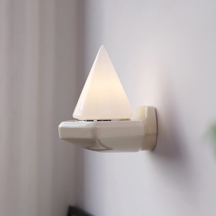 Minimalist Cone Iron Ceramic Glass 1-Light Wall Sconce Lamp