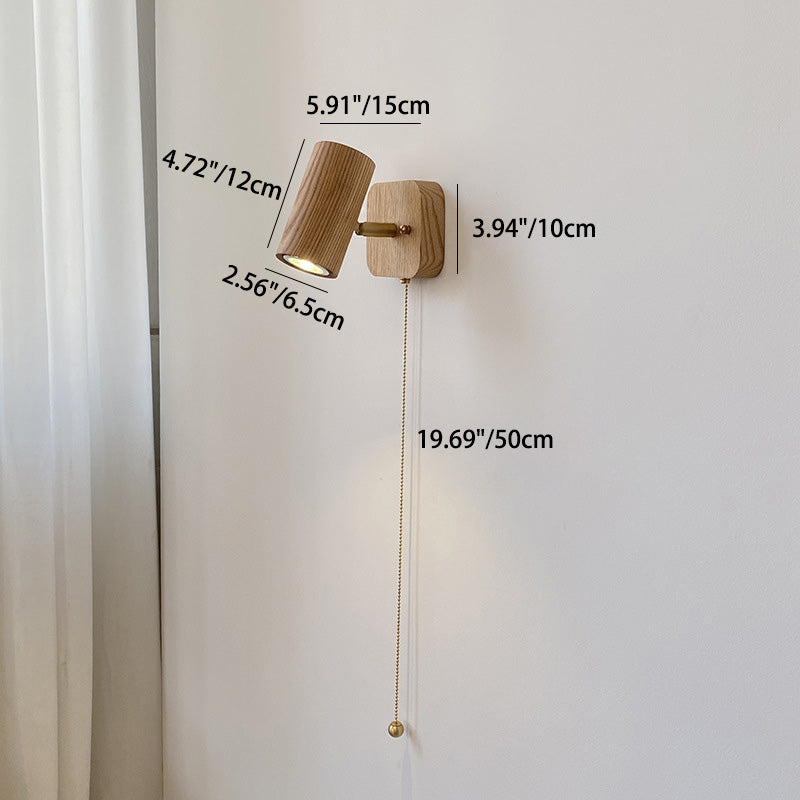 Traditional Cylinder Copper Wood 1-Light Wall Sconce Lamp