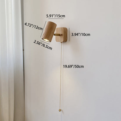 Traditional Cylinder Copper Wood 1-Light Wall Sconce Lamp