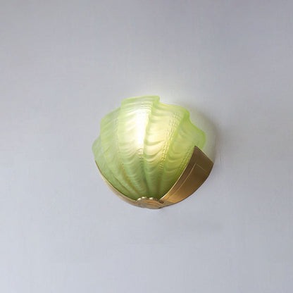Modern Art Deco Shell Brass Glass 1-Light Wall Sconce Lamp