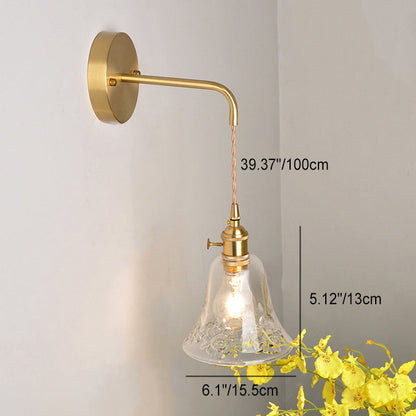 Brass Trumpet Glass Shade 1-Light Wall Sconce Lamp