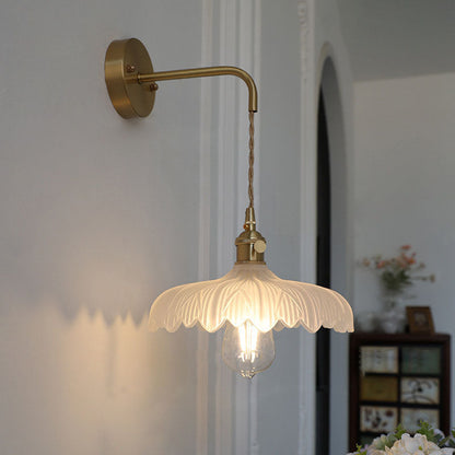 Art Deco Iron Flower Glass Shade 1-Light Wall Sconce Lamp