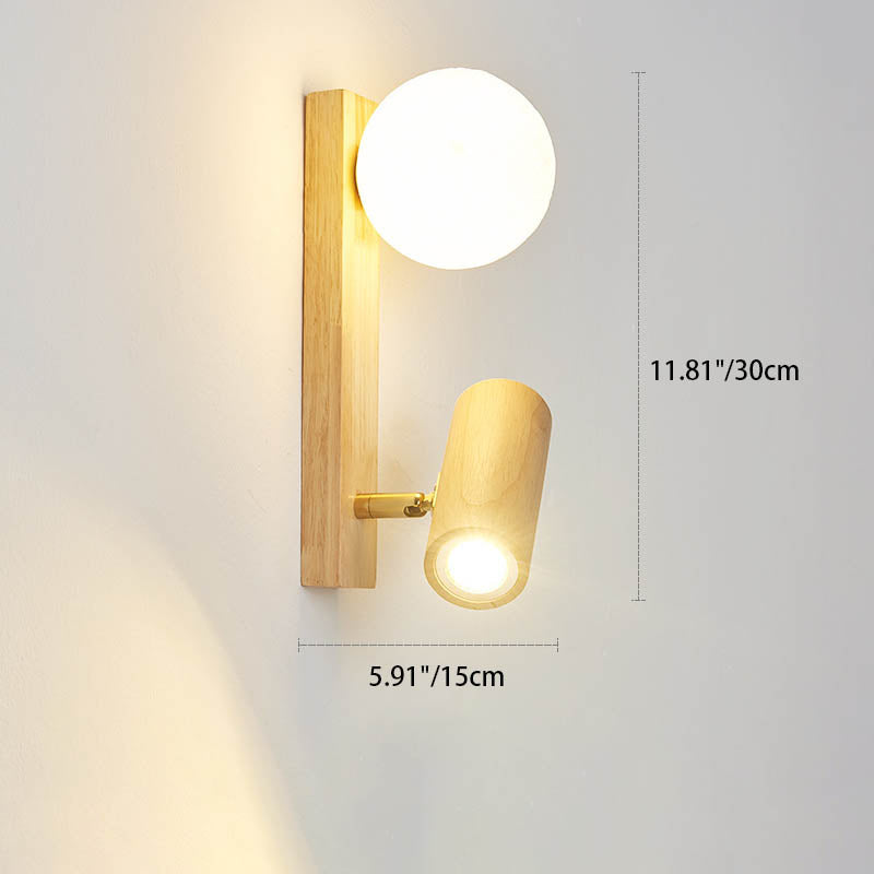 Simplicity Round Ball Rubberwood PE LED Wall Sconce Lamp