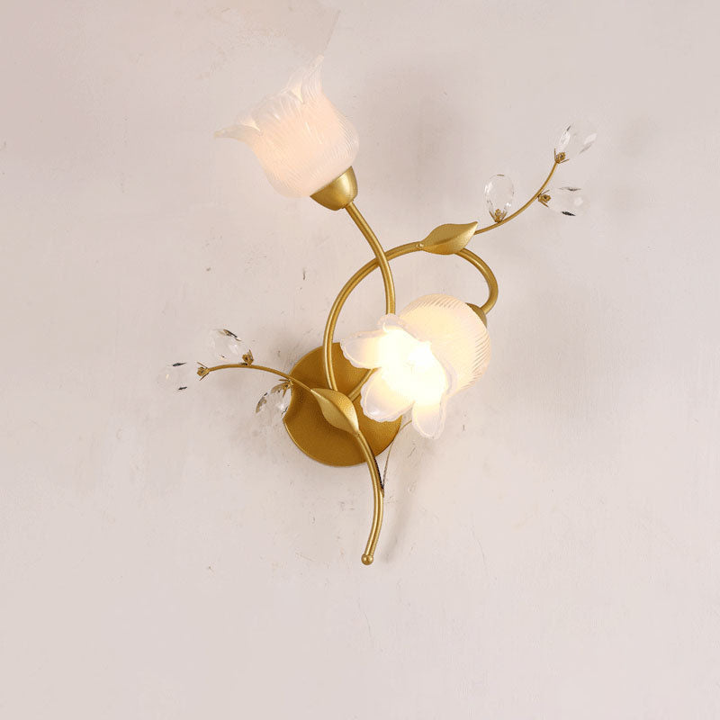 Deco Flower Hardware Glass Crystal 2-Light Wall Sconce Lamp