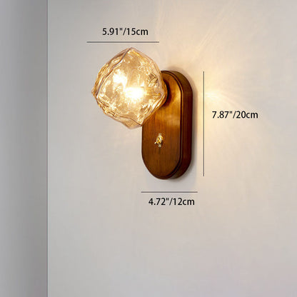 Japanese Shape Solid Wood Glass 1-Light Wall Sconce Lamp