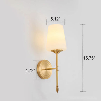 Brass Fabric Glass Straight Arm 1/2 Light Wall Sconce Lamp