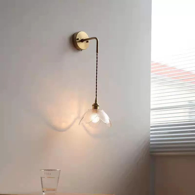 Scandinavian Copper Glass Flower 1-Light Wall Sconce Lamp