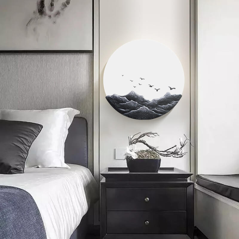 Chinese Resin Mountain Acrylic Round LED Wall Sconce Lamp