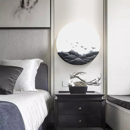 Chinese Resin Mountain Acrylic Round LED Wall Sconce Lamp