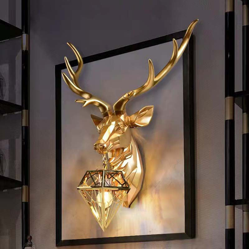 Creative Deer Head Resin 1-Light Wall Sconce Lamp