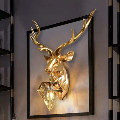 Creative Deer Head Resin 1-Light Wall Sconce Lamp