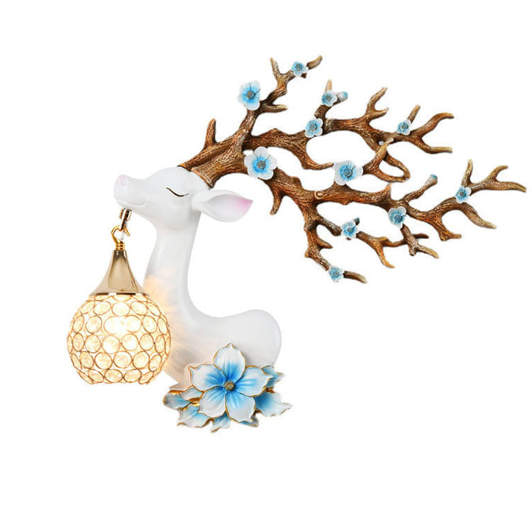 Resin Antler Crystal Ball Shade 1-Light Wall Sconce Lamp