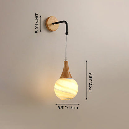 Wood Moon Textured Globe Shade 1-Light Wall Sconce Lamp