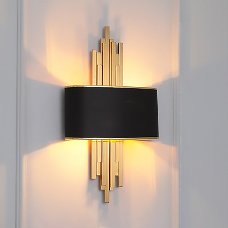 Iron Line Fabric Cylinder Shade 2-Light Wall Sconce Lamp