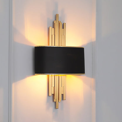 Iron Line Fabric Cylinder Shade 2-Light Wall Sconce Lamp