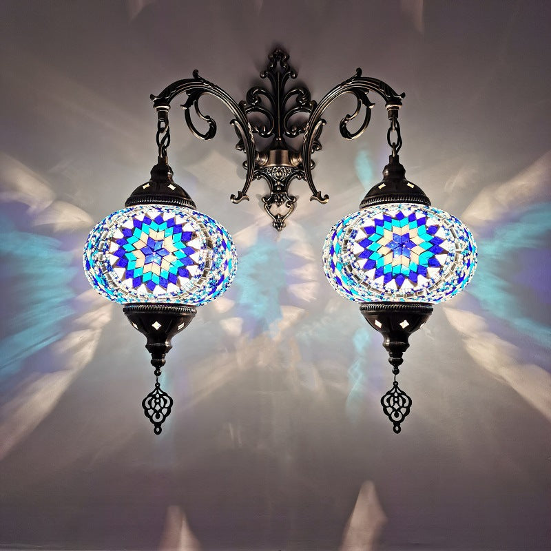 Tiffany Hardware Stained Glass 2-Light Wall Sconce Lamp