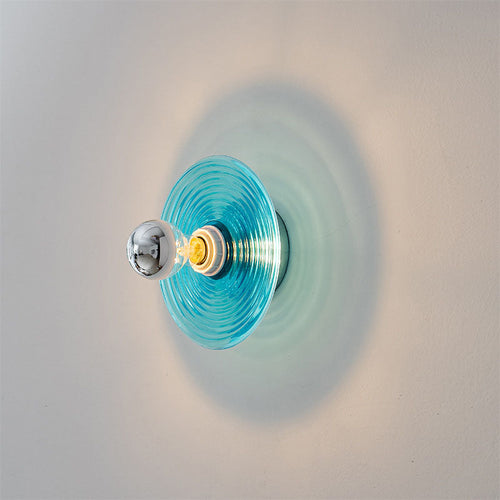 Art Deco Wave Pattern Round Glass 1-Light Wall Sconce Lamp