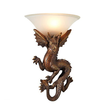 Resin Glass Dragon Semi-Circular 1-Light Wall Sconce Lamp