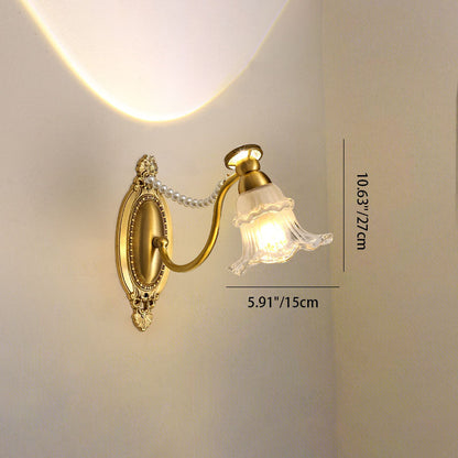 French Floral Brass Glass 1-Light Wall Sconce Lamp