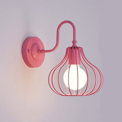 Iron Frame Pumpkin Shape 1-Light Wall Sconce Lamp