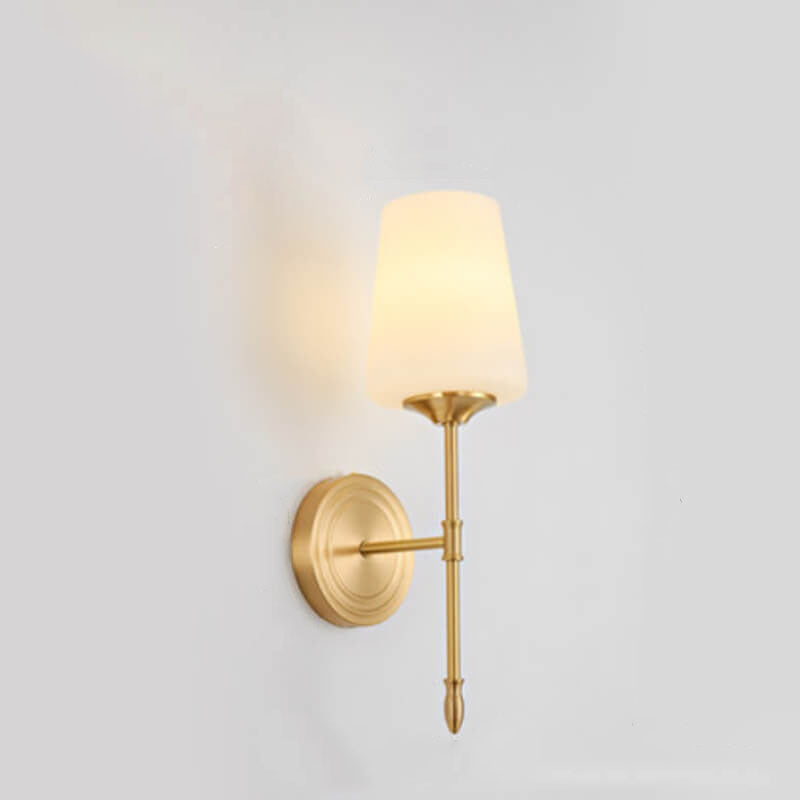 Brass Fabric Glass Straight Arm 1/2 Light Wall Sconce Lamp